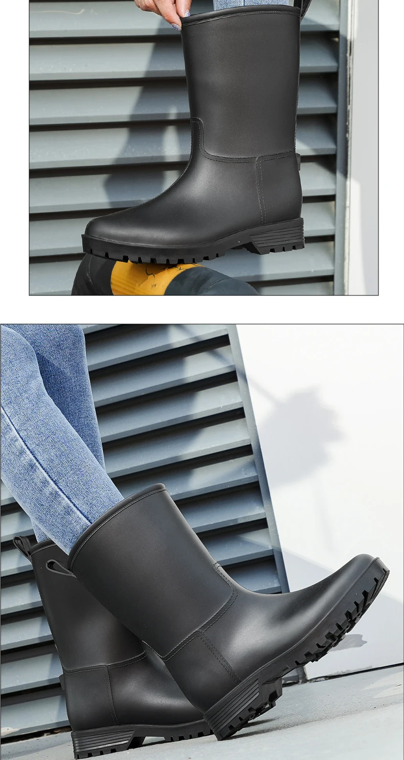 Damen-Regenstiefel mit Leopardenmuster, die bis zur Mitte der Wade reichen und rutschfest sind, einteilige, wasserdichte Gummistiefel aus PVC für den Außenbereich, Wasserschuhe zum Angeln, Regenstiefel für Gartenarbeiten, Wasserschuhe für den Garten. – Detail 9