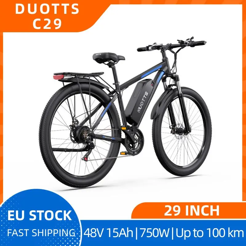 Vélo électrique DUOTTS C29, batterie 48V15AH, moteur 750W, pneu 29 pouces, vélo de montagne électrique, mode assistance, 100KM, vitesse maximale 25KM/h, contrôle par application