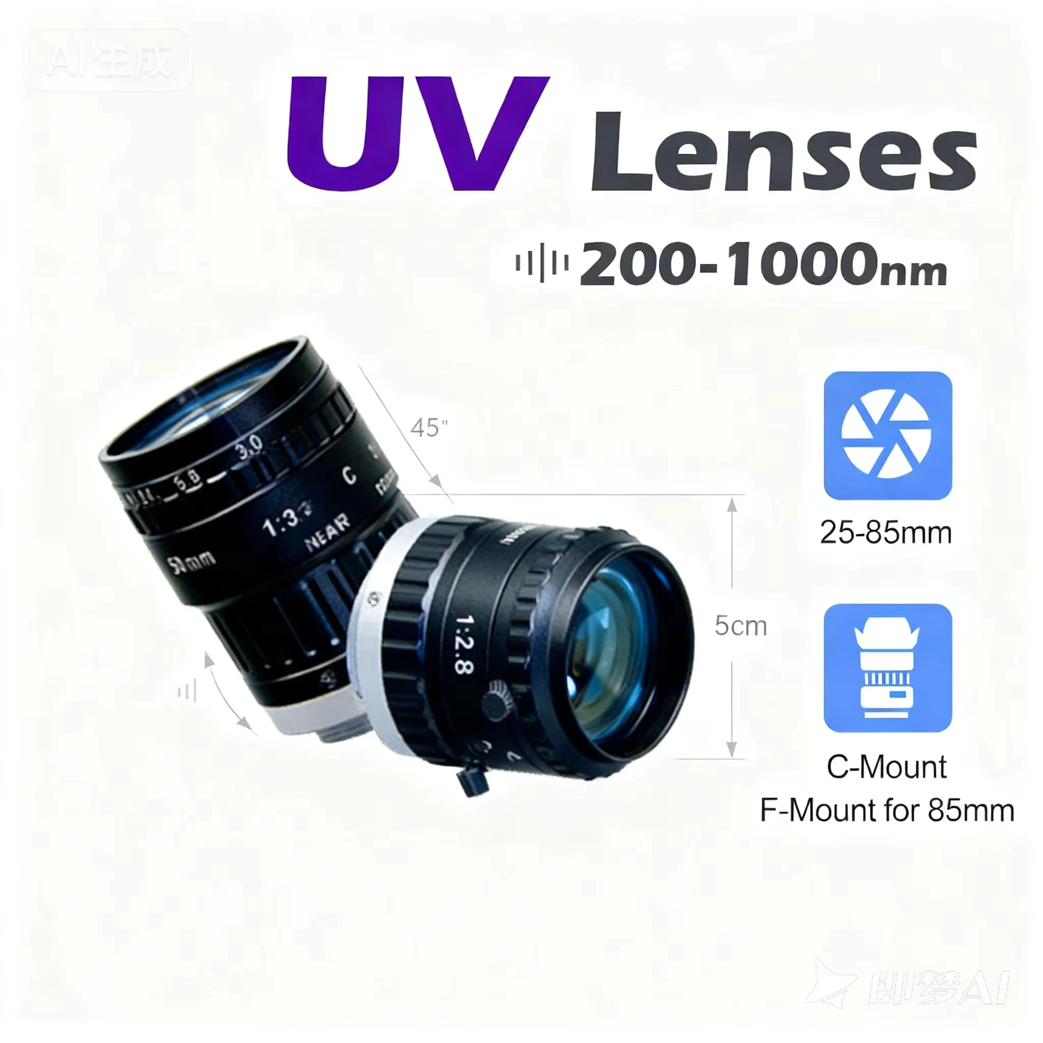 Industrial UV Imaging Lens 240-380nm 254nm 365nm Quartz Optical Lens for PCB Curing Fluorescence Detection System CONTRASTECH