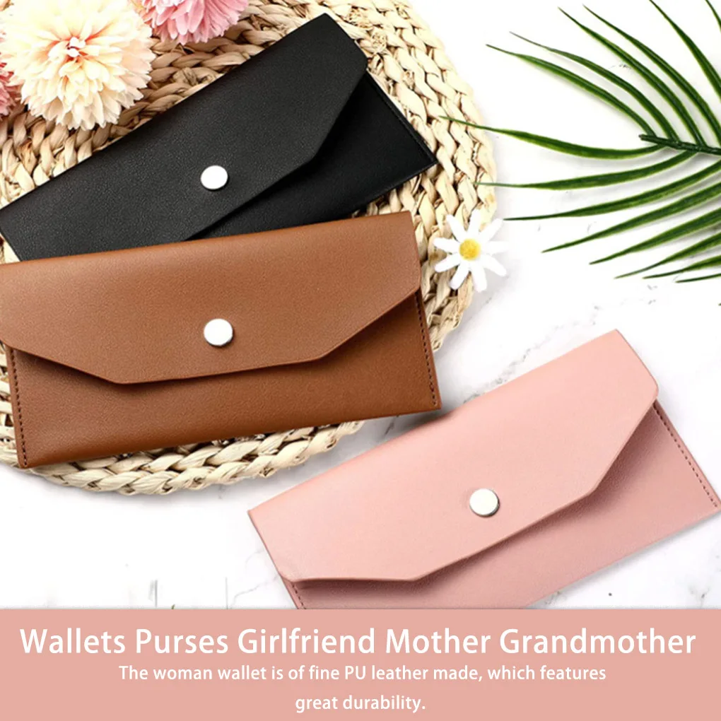 PU Leather Women Cash Wallet Replacement Snap Button Elegant Purse Pink