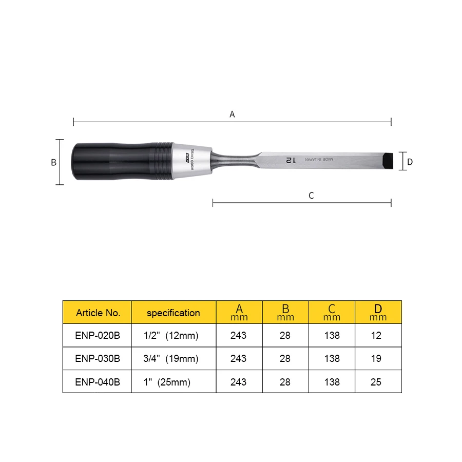 KAKURI ENP-3S Extended Wood Chisel Set 3Pcs Carving Knife with Storage Bag for Woodworking Processing and Engraving ENP-3S