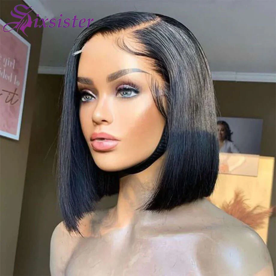 

200% Density 13x4 Short Bob Wig Human Hair Bone Straight Bob Wig Preplucked 4x4 Lace Closure Short Bob Wig for Women 10-16Inch