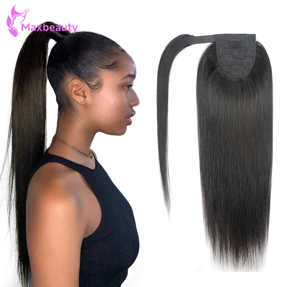 

Прямая обертка вокруг хвоста, наращивание человеческих волос, натуральный цвет, шиньон, бразильская заколка для волос Remy, наращивание волос в хвосте