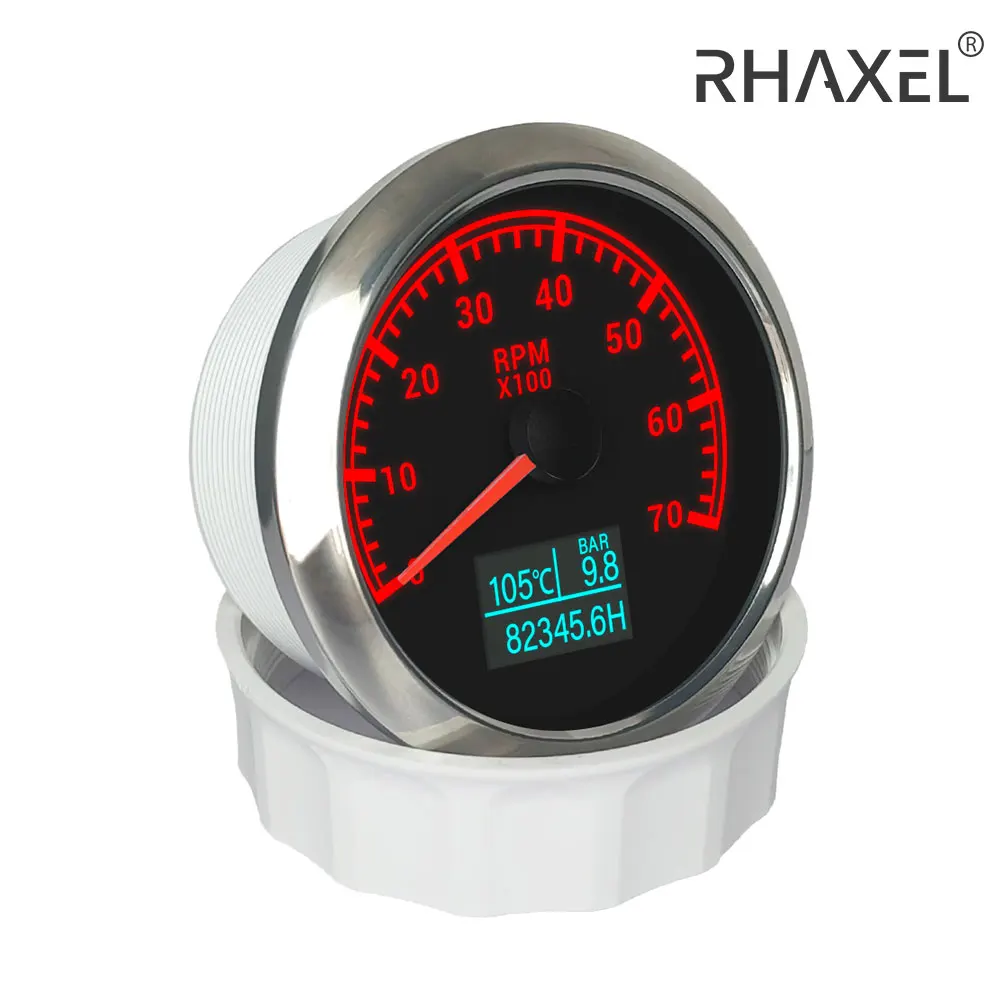 RHAXEL 85mm Tachometer with Oil Pressure Water Temp RPM Meter for Car Boat Truck with Hour Meter 9-32V 7 Backlights