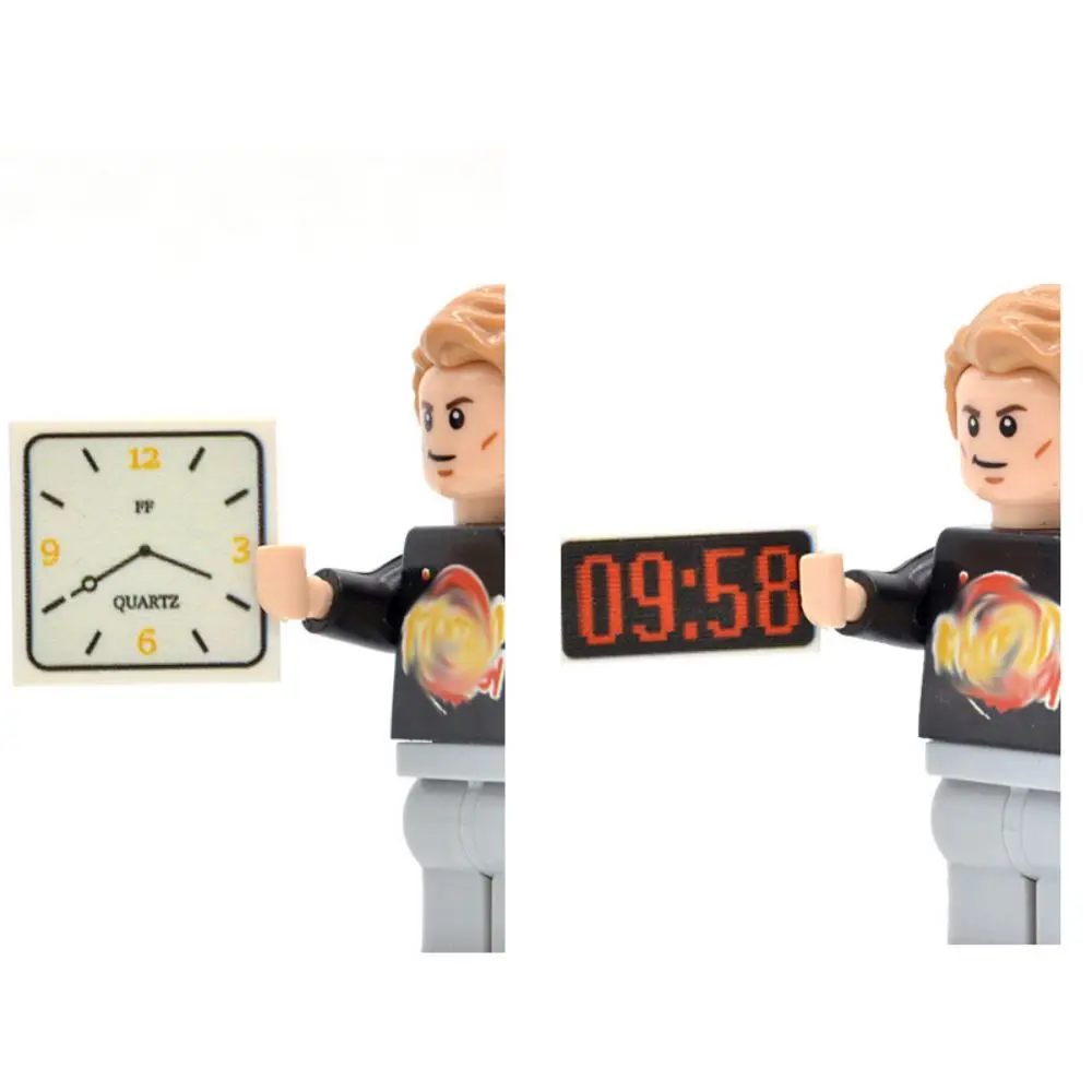 Custom Printed Clocks Tile Building Blocks  wall clock 1x2 2x2 MOC Decoration Bricks Round City Alarm Construction Toys