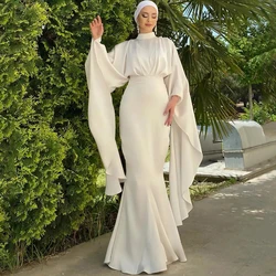 Elegante muçulmano alto pescoço vestido de noite plissado sereia até o chão mulheres festa banquete vestidos com tamanho personalizado para casamento convidado