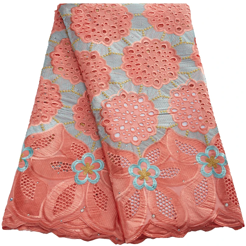 

African Cotton Lace Fabrics High Quality 2022 Soft Embroidery Nigerian Swiss Voile Lace Fabrics With Stones Cloth For Sew F2974