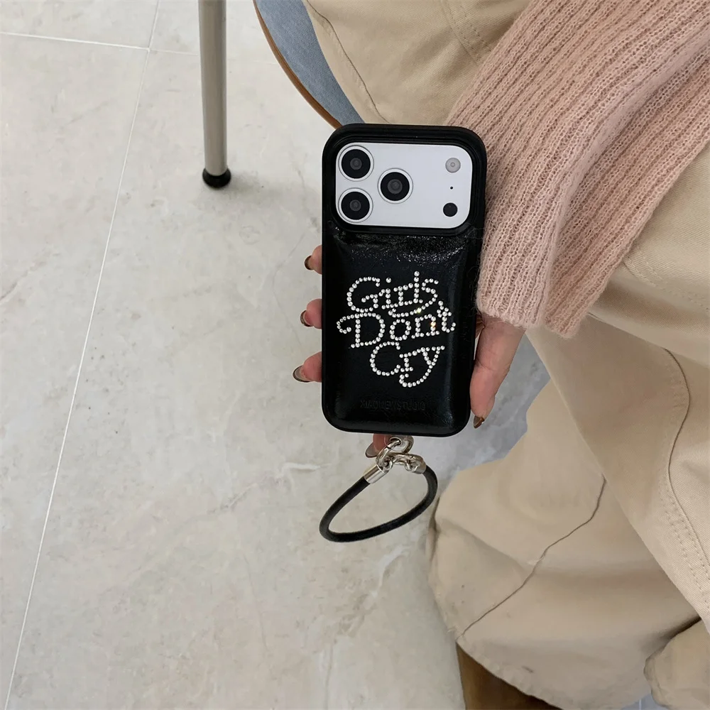 حافظة هاتف جلدية جديدة لا تبكي فتاة إنجليزية مع حبل معلق مناسبة لهاتف iPhone 17 Pro، 13، 14، 15، 16 Pro Max Anti Fall Fash