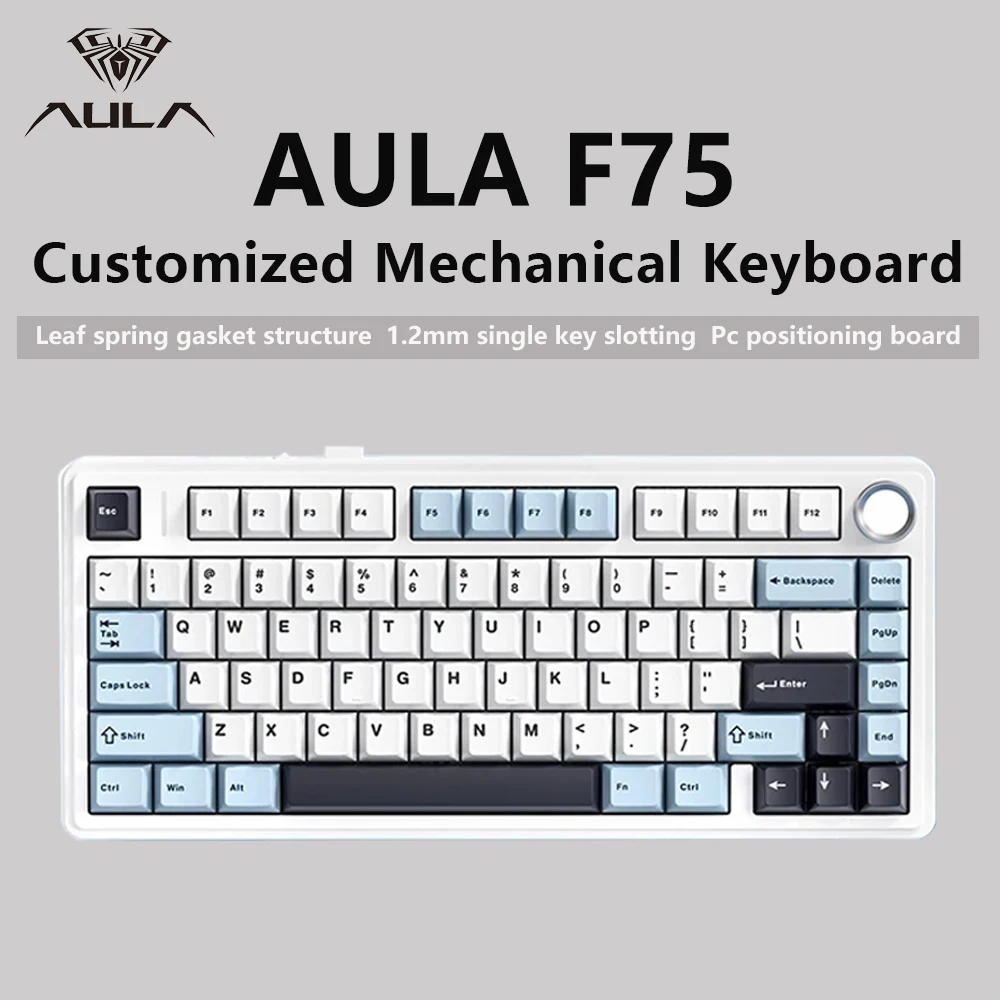 AULA F75 75% Wireless Mechanical Keyboard with Knob, Gasket Hot-Swap, Creamy Pre-lubed Linear, Tri-Mode BT/2.4G/USB-C, RGB