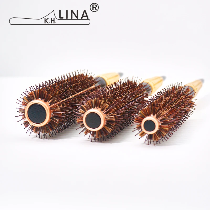 Wood Handle Round Rolling Brush Professional Barber Salon Hairdressing Anti Static Brush Teasing Brush Hair Comb Styling Tools