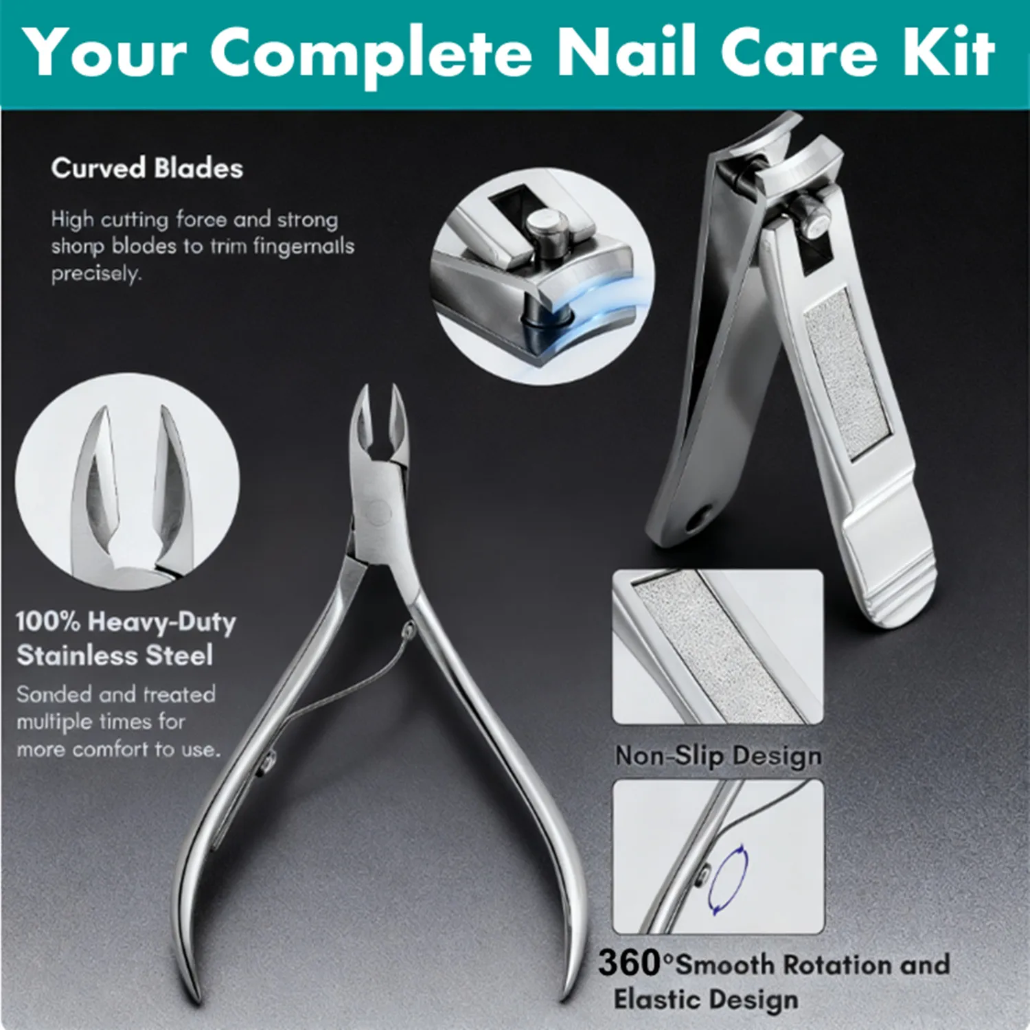 전문가용 매니큐어 세트, 11가지 기능 스테인리스 스틸 손톱깎이 페디큐어 관리 도구 네일 아트 용품 크리스마스 선물용
