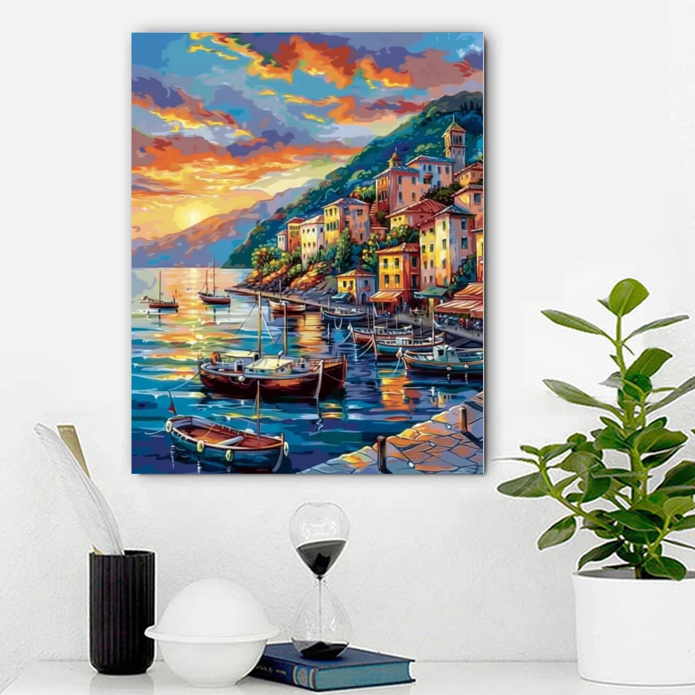 Painting By Number sunrise DIY HandPainted Acrylic Painting Canvas Colouring Unique Gift Home Decorate