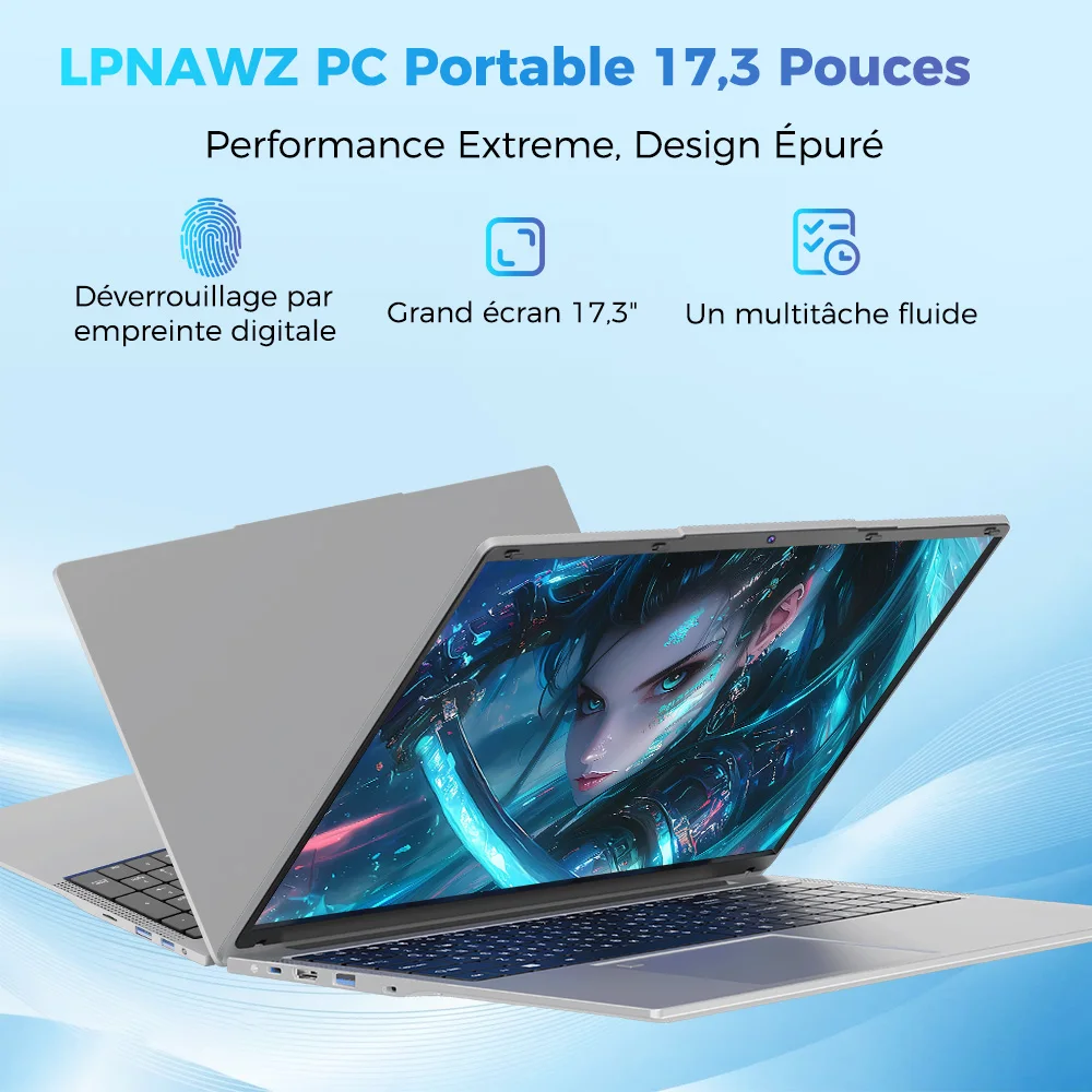 Laptop Laptop Full HD + Intel Celero N5095, 16 Go RAM, 512 Go SSD, Keyboard AZERTY French backlit with digital keypad, fingerprint unlock, Windows 11, WiFi Dual Band, bluetooth, PC Portable ideal for