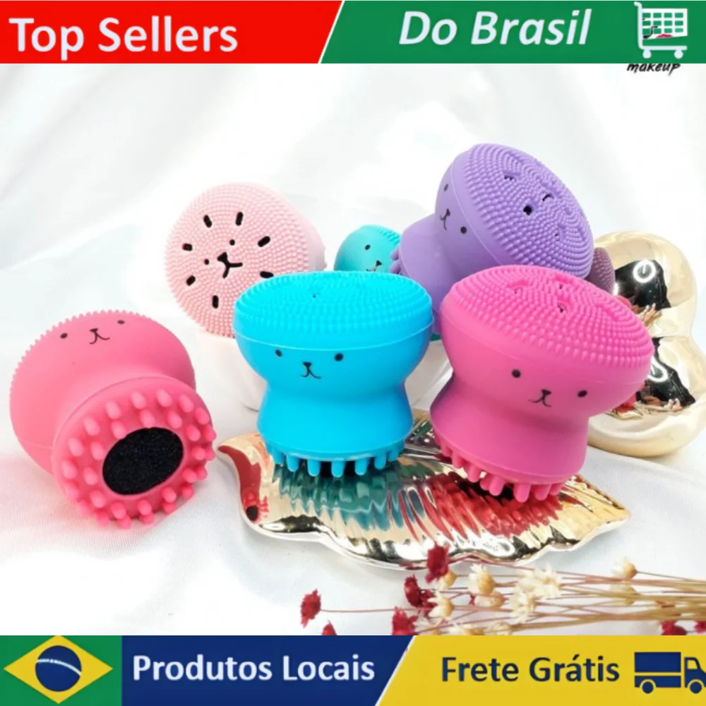 Esponja Facial de Silicone Macia para Banho e Esfoliação - Rosa - Formato de Polvo