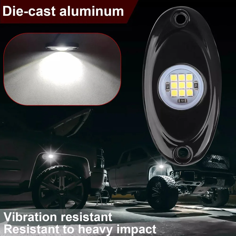 24PCS White LED Rock Lights Underbody Wheel Well Glow Pods For Offroad Truck SUV UTV ATV