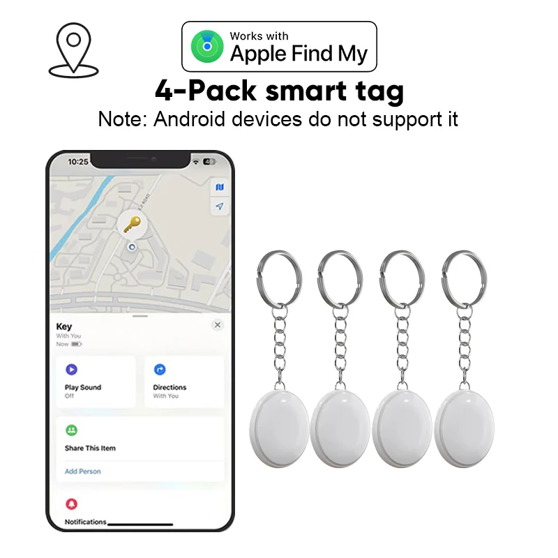 Упаковка из 4 смарт-трекеров (только IOS), работа с Apple Find My, GPS, умный трекер глобального позиционирования для сумки для ключей, автомобильного кошелька
