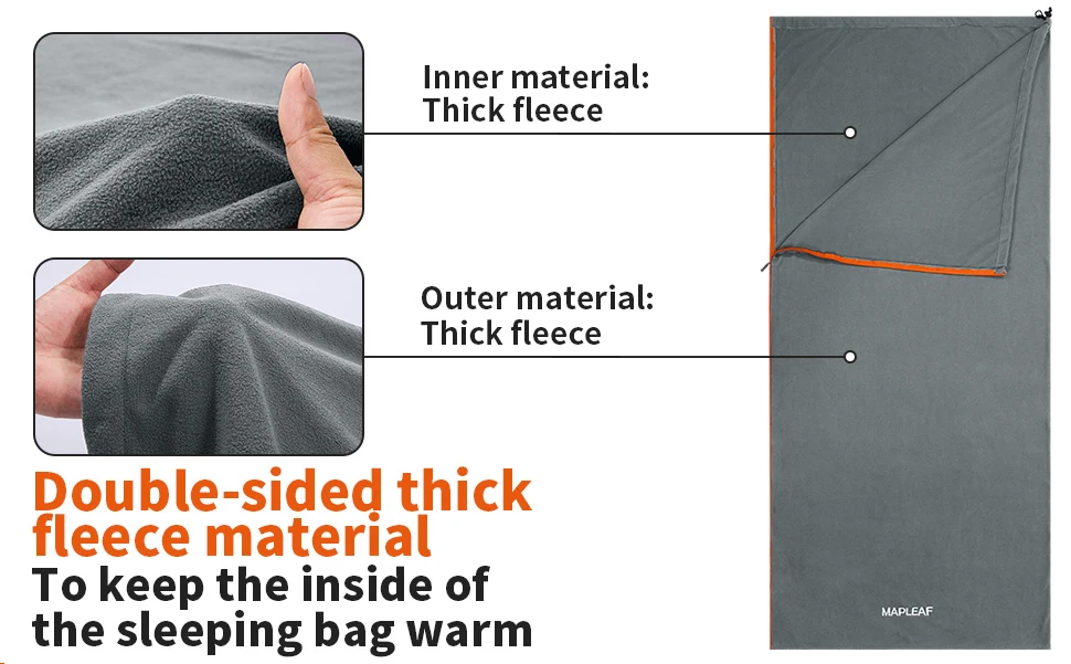 MAPLEAF Schlafsack-Inlet Fleece Doppelseitig Dick Warm Winter Reisen Antibakteriell Waschbar Doppelreißverschluss Kordelzug Verstellbar Faltbar Grün Blau Grau Erwachsene Strand Sommer Reise Boot Outdoor Wandern Reisea – Detail 1