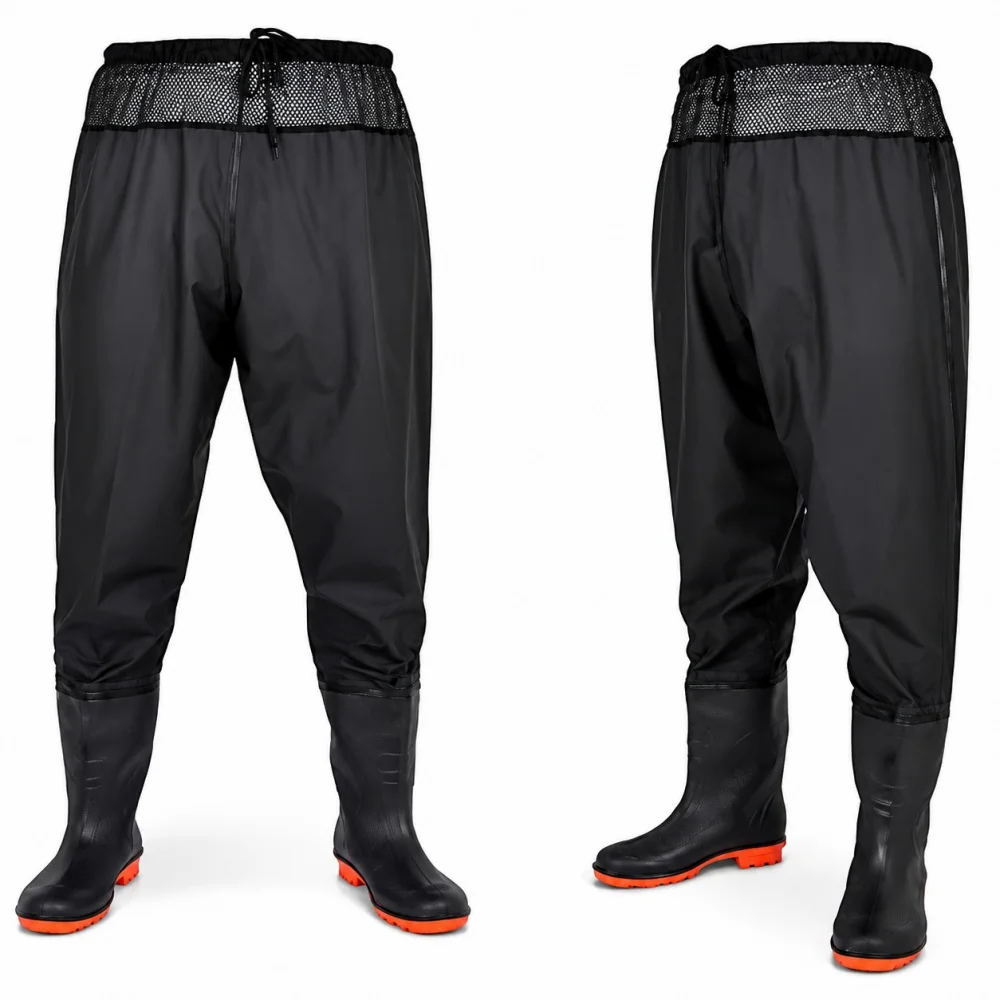 Waist High Fishing Waders for Men Women Waterproof Nylon PVC Wading Trousers with Boots Lure Fishing Size 6-14