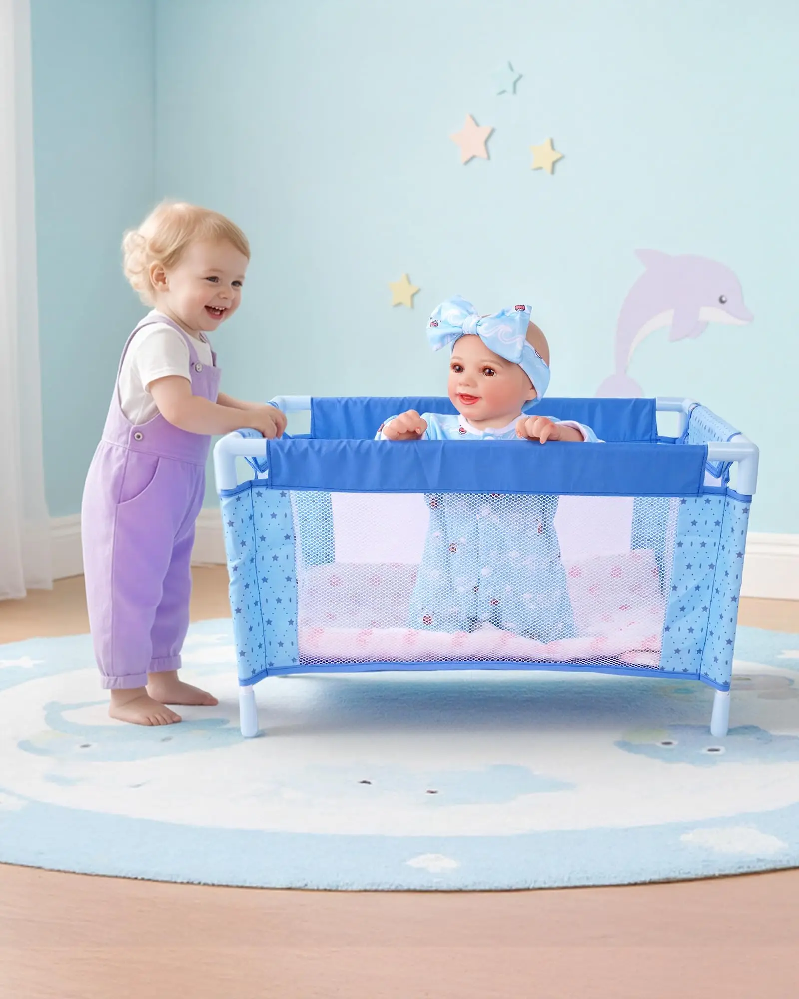 

Foldable Doll Crib for 18 Inch Dolls, Detachable Playpen Toy with Storage Bag, Reborn Baby Doll Accessories