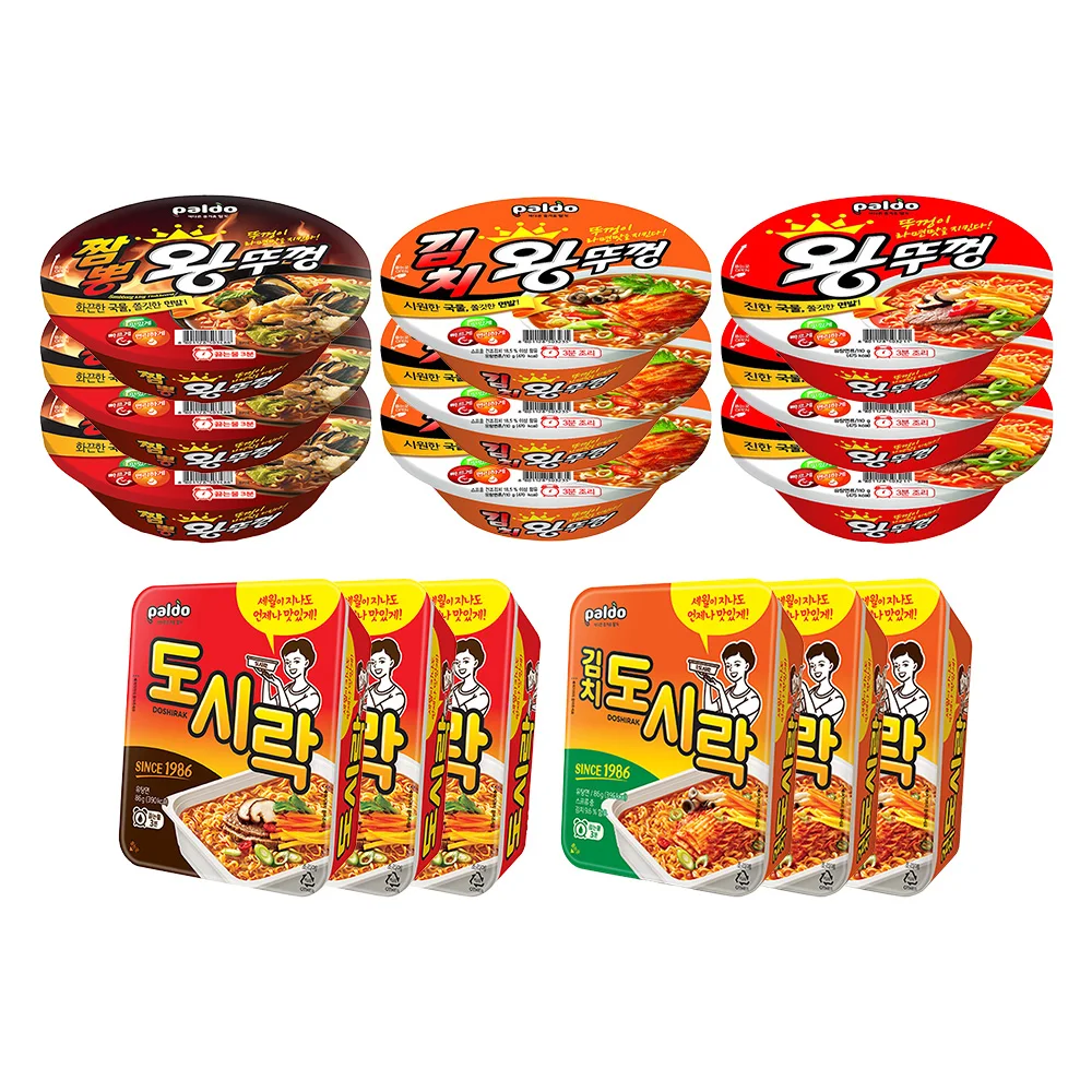 Tapa Faldo King, 110g x 3 piezas + tapa Kimchi King 110g x 3 piezas + tapa Champon King 110g x 3 piezas + fiambrera 86G x 3 perro + fiambrera kimchi 86G x 3 piezas