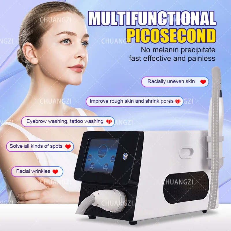 Máquina da tatuagem do laser do picoseconde, interruptor Q, Nd Yag, profissional, 1320, 1064, 532nm