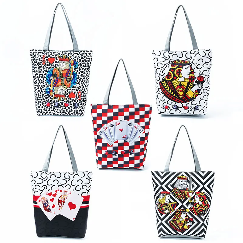 Playing Cards Women's Handbags Foldable Cartoon Eco Totes Daily Casual Bags Geometry High Capacity Graphic Female Shopper Bag