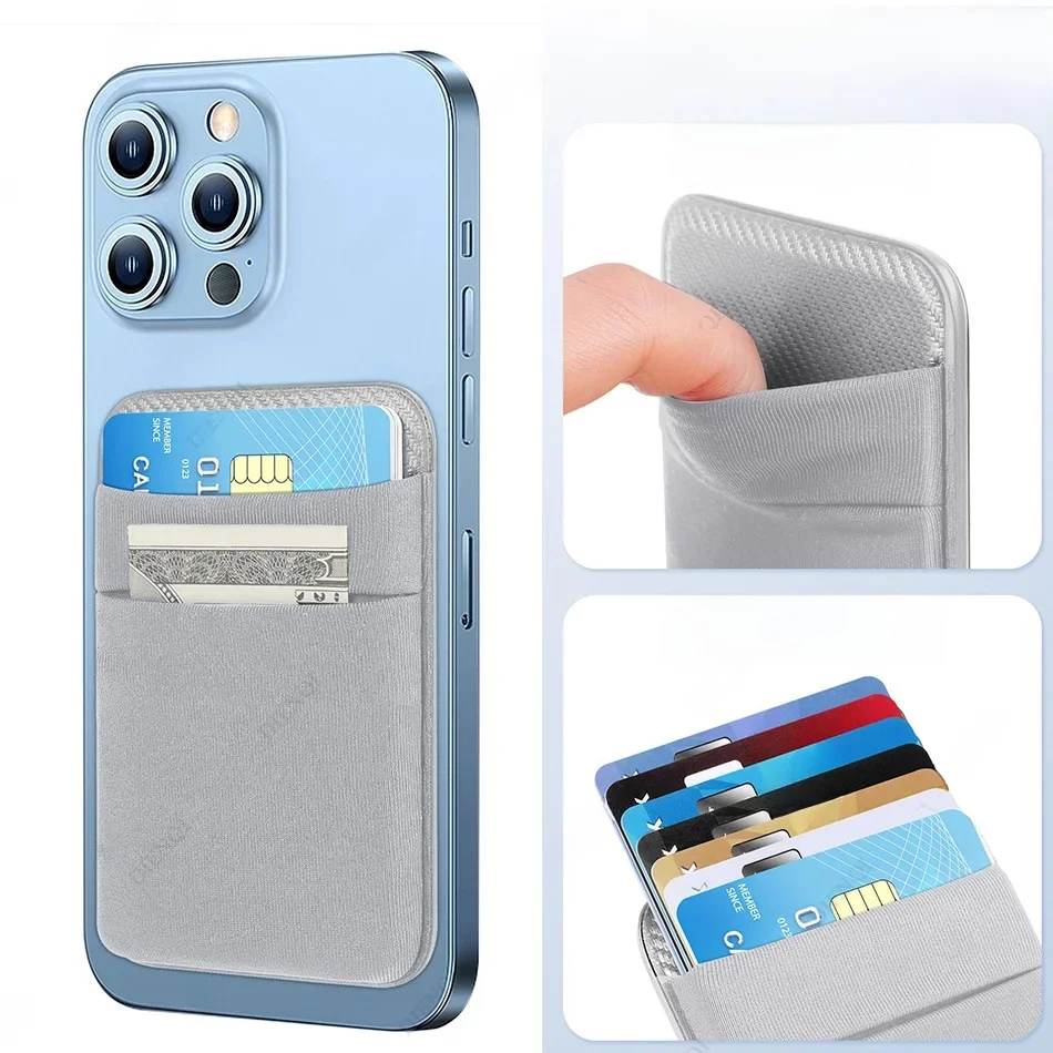 Portfel na telefon etui na karty elastyczna Lycra Magsafe etui na karty kompatybilne portfele magnetyczne dla IPhone 16 15 Pro Max Samsung Android — zdjęcie 2