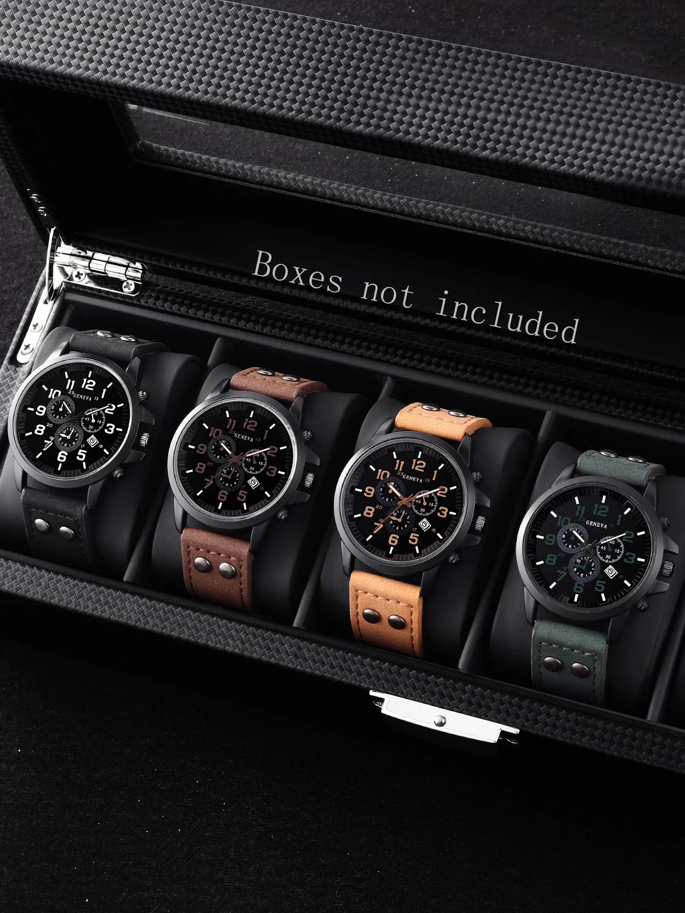 Men's Sports Watch 4-Piece Set, Calendar Fashion Casual Digital Dial Quartz Watch, Best Gift for Father on Christmas, New Year's Day, Valentine's Day (No Box)