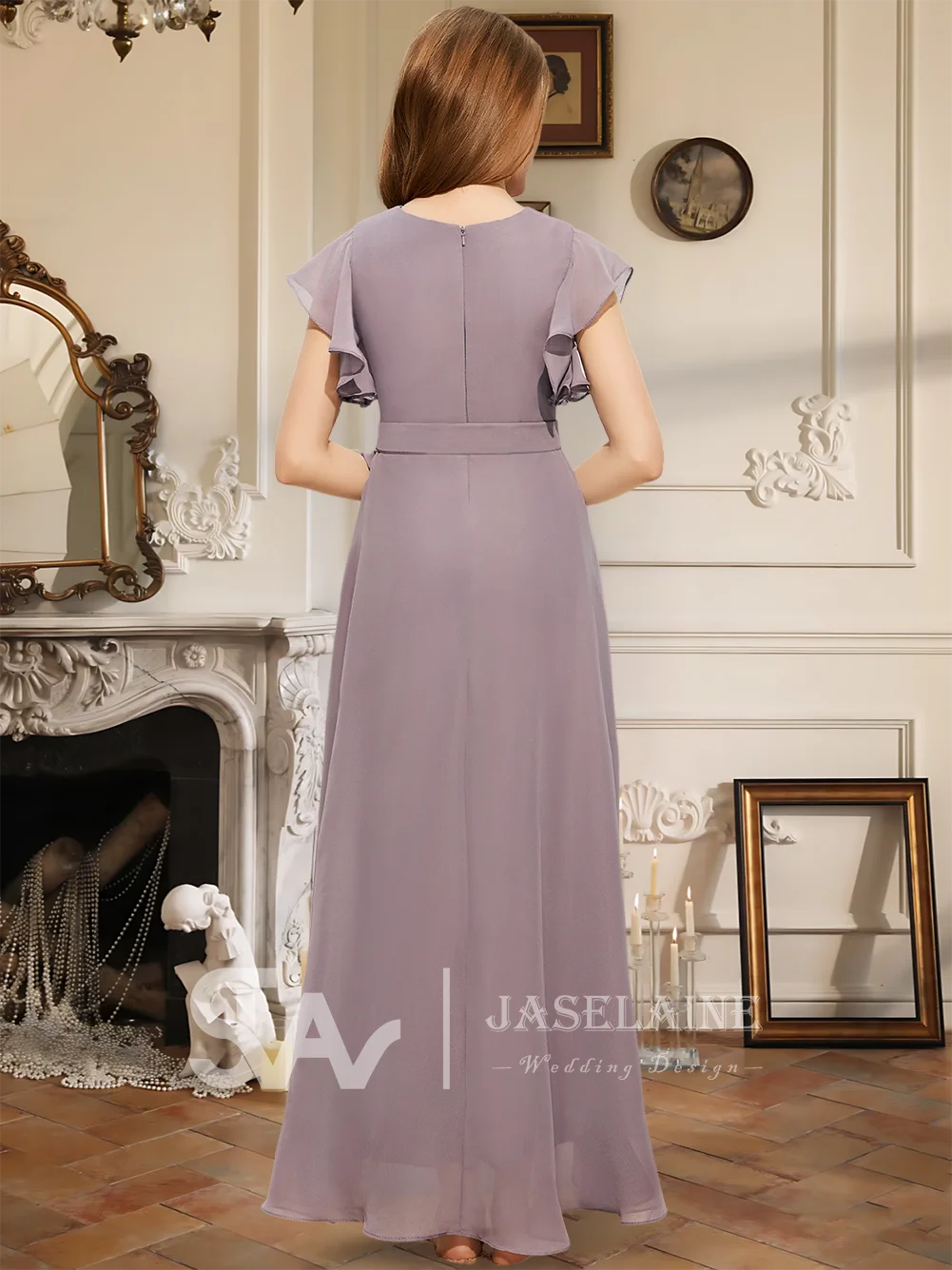 Элегантное шифоновое платье трапециевидной формы с v-образным вырезом для подружек невесты, асимметричное платье для свадебной вечеринки, платье с цветочным узором для девочек, официальное платье для особых случаев