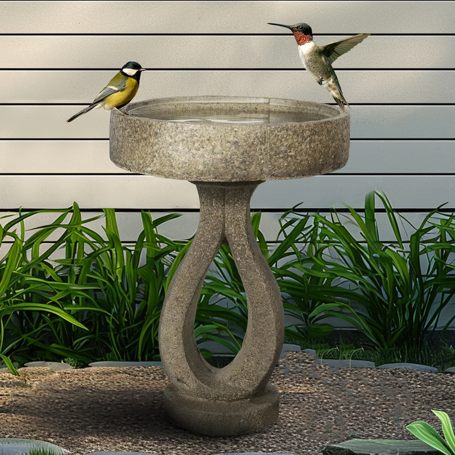 Naturefulls 21.8 Inch Garden Bird Pool -Concrete Modern Bird Pool for Outdoor Yard Statue Decoration, Modern Bird Pool with Base