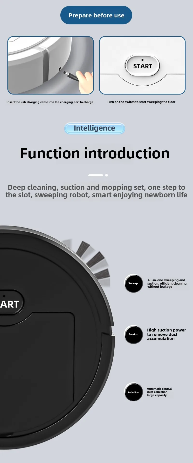 Rechargeable 3 In 1 Smart Sweeping Robot Home Sweeper Sweeping and Vacuuming Wireless Vacuum Cleaner Sweeping Robots For Home