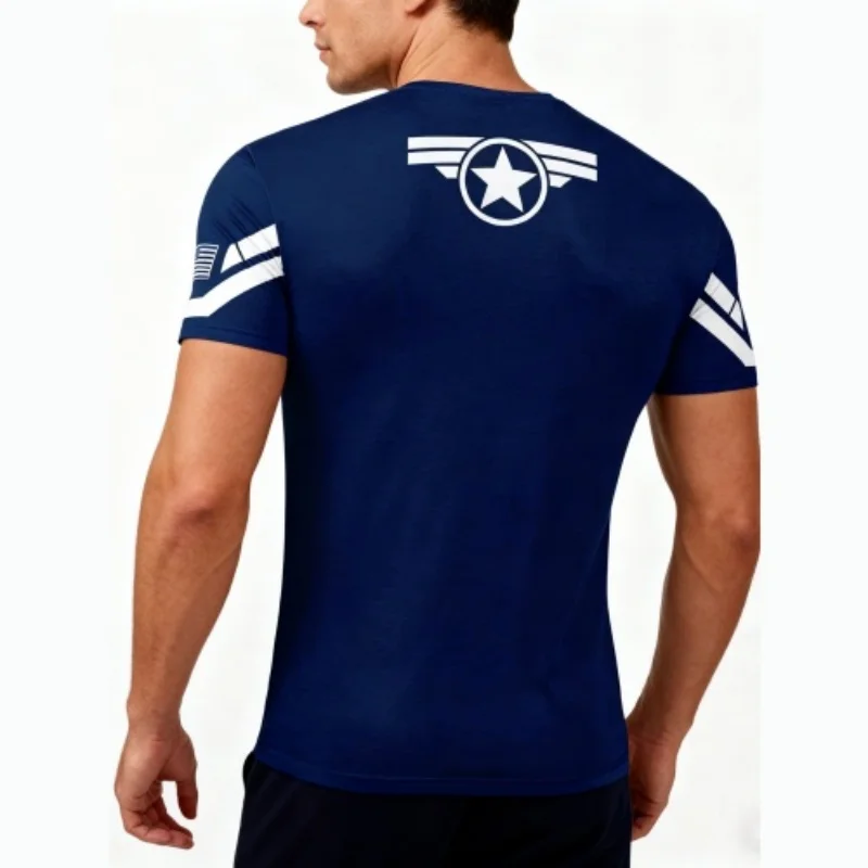 Herren Stern-Streifen-Print Kompressions-T-Shirt Schnelltrocknend Dehnbar Kurzarm Fitness Muskel-Fit T-Shirts Fußball Lauf Athletik S – Detail 4