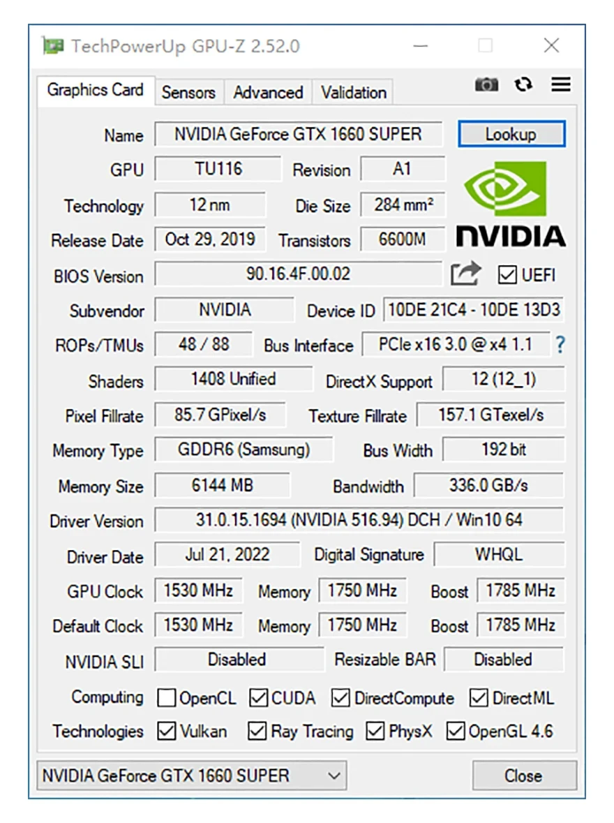 Usado GTX 1660 Placa gráfica Super Gaming, 6GB, GDDR6, 192 Bit, PCI-E 3.0 × 16, 8Pin, Gtx 1660, Super 6GB