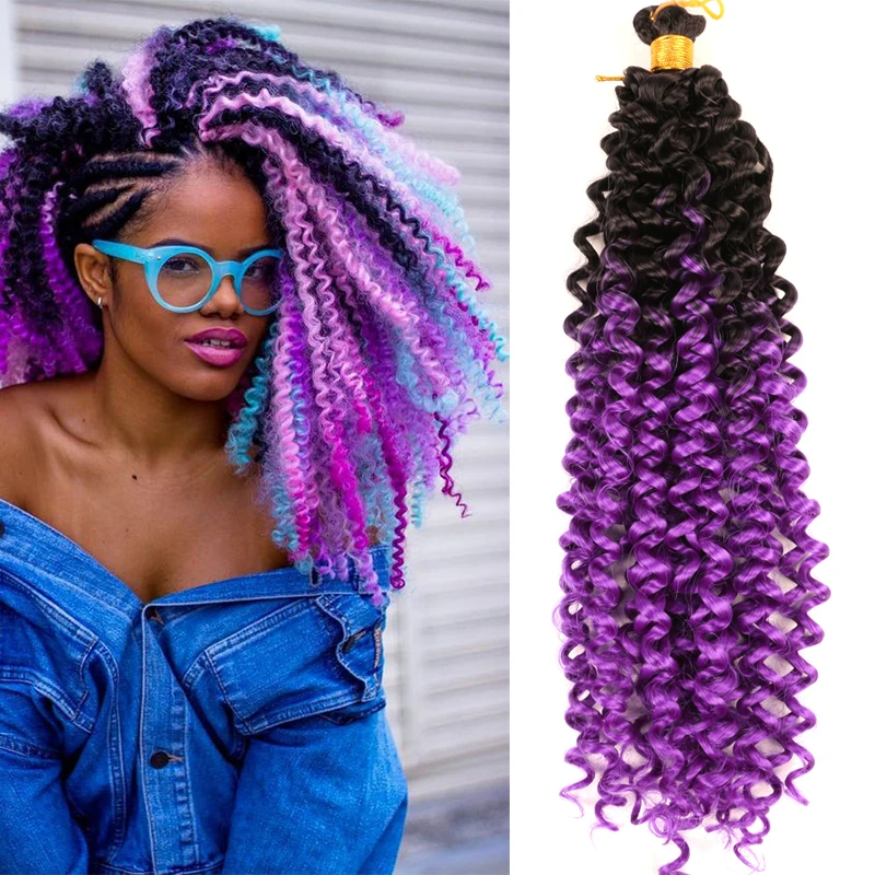 Full Star Bohemian Water wave Ombre Synthetic Braiding Hair Crochet Braids Hair Extensions Brown Blue Pink Blue Bulk for Women