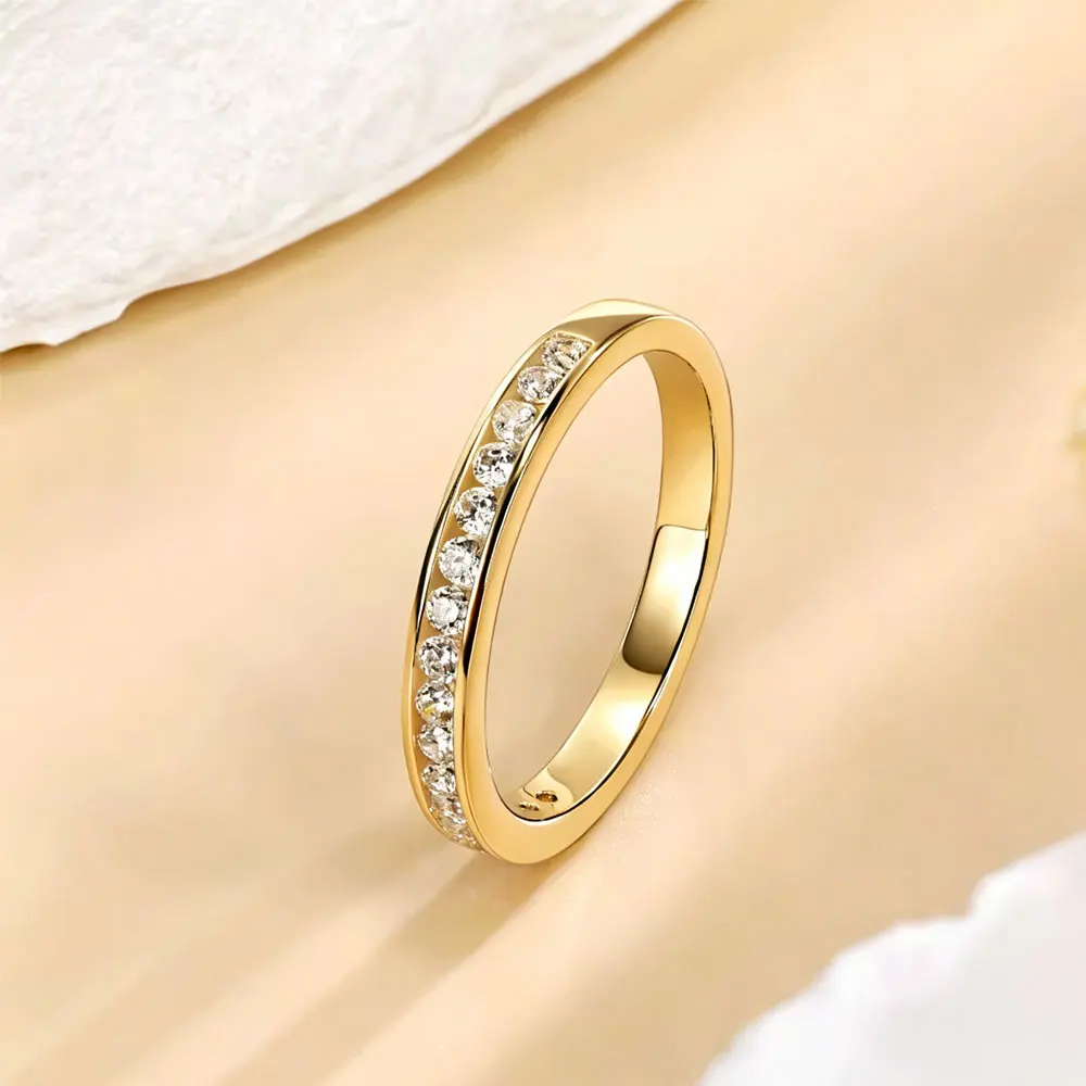 

Pretty Beauty 925 Silver Gold Plated Channel Setting Moissanite Half Eternity Ring for Women Wedding Band Everyday Jewelry Gift