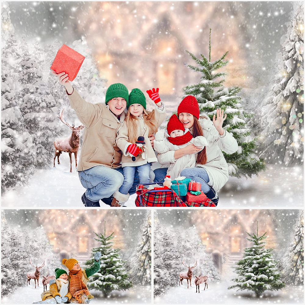 Christmas Backdrop Winter Snow Photography Background Jungle Elk Photocall Photo Studio Wonderland Photo Props Child Photoshoot