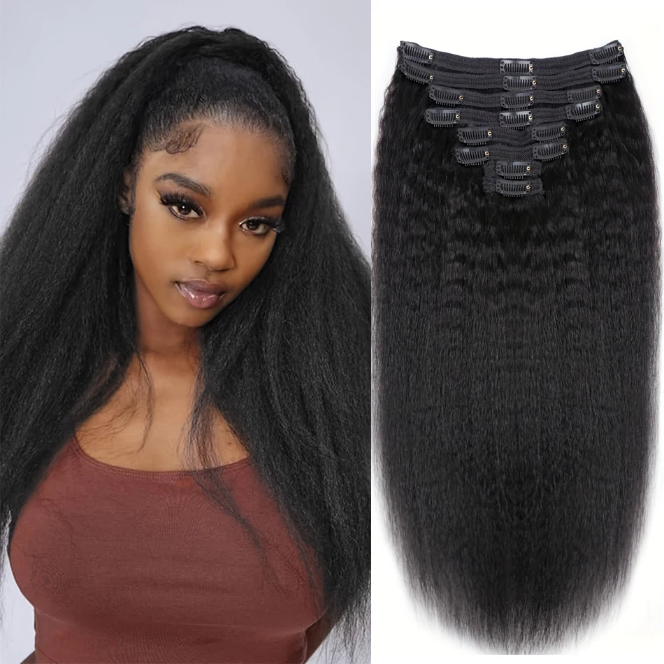 Kinky Recht Clip In Hair Extensions 100% Remy Echt haar Braziliaans Kinky Recht Clip In Extensions van echt haar Natuurlijke kleur