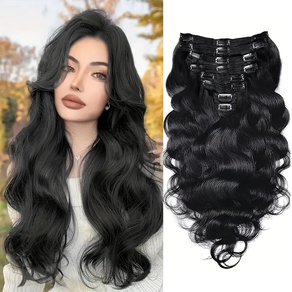 Body Wave-Extensions de cheveux brésiliens à clipser pour femmes, cheveux humains Remy, 100% cheveux, 18clips, 120g, 8 pièces