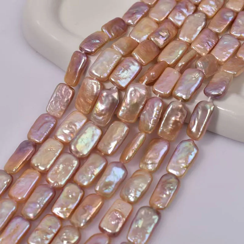 

Wholesale 16 inches 10x19mm Natural Pink Rectangle Flat Pearls Loose Strand