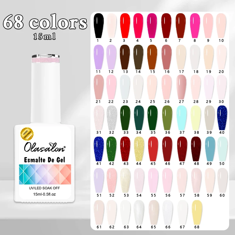 68 cores HEMA TPO GRÁTIS 15ml gel de esmalte, esmalte de gel de unha autonivelante, tinta de glitter de arte de unha de longa duração, casa