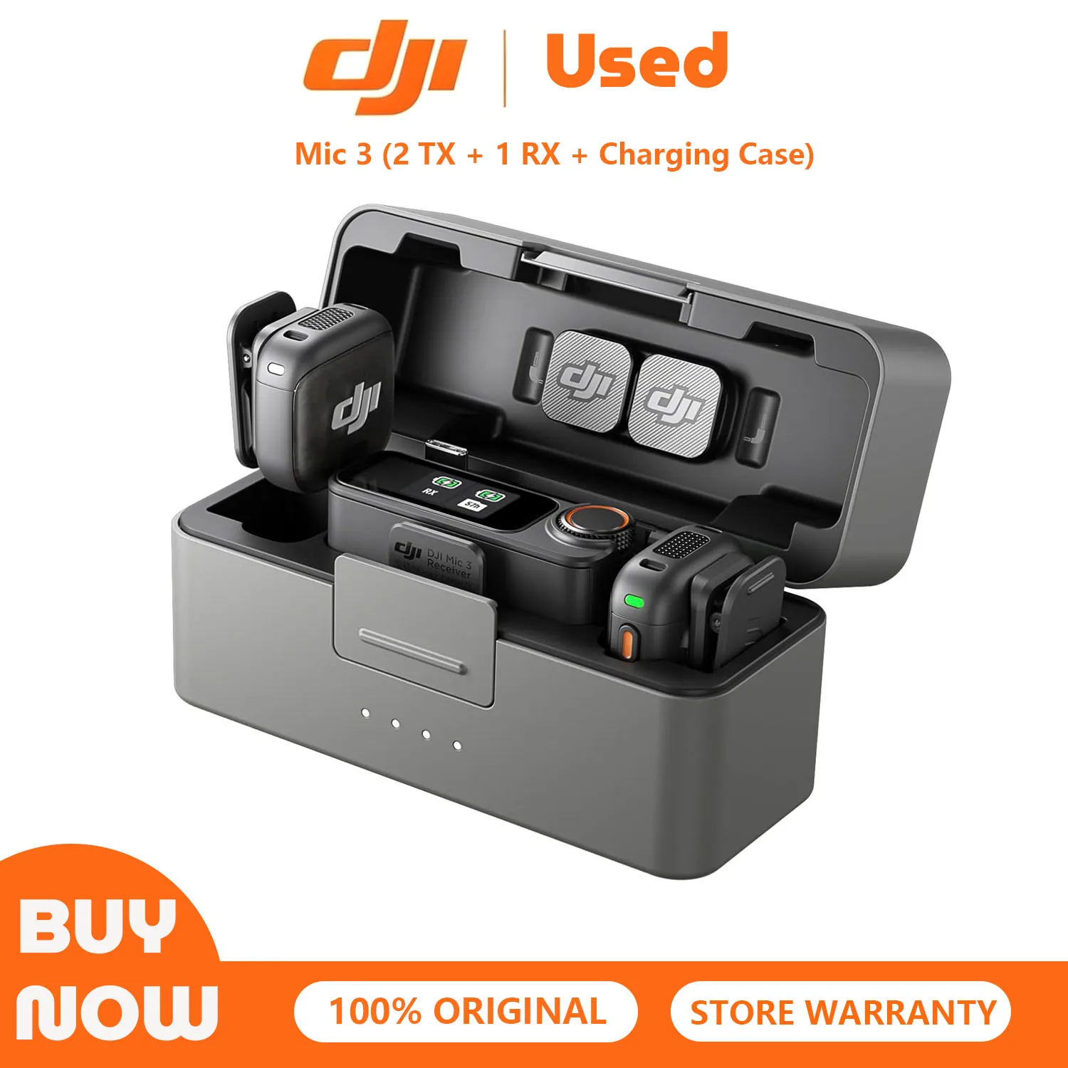 Refurbished Used DJI Mic 3 Set-2 TX+1 RX+Charging Case Ultralight Wireless Microphone for Phone/Camera with Adaptive Gain Control Dual Band Anti-Interference 28h Vlog