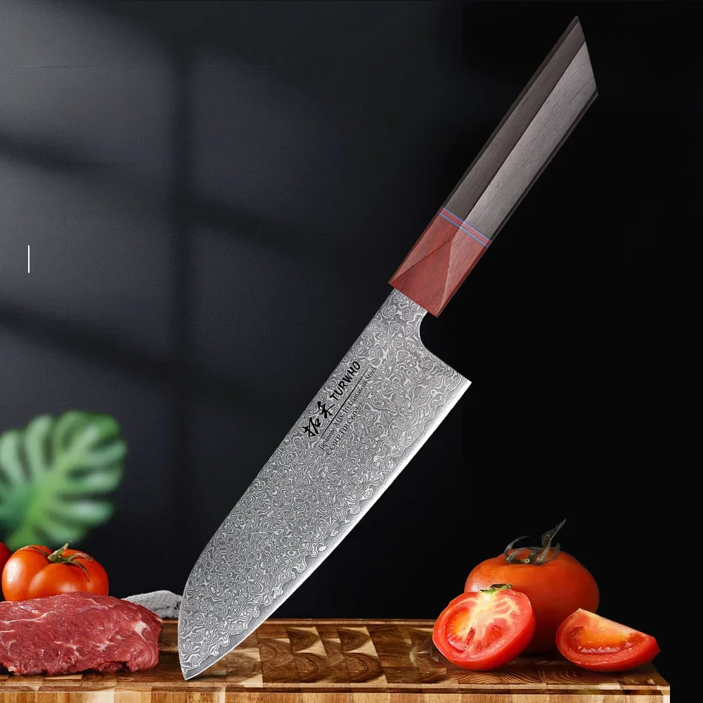 TURWHO 7 "japońskie noże Santoku ze stali damasceńskiej profesjonalny nóż szefa kuchni ręcznie kuty kuchenny cięcie mięsa krojenie narzędzia kuchenne — zdjęcie 2