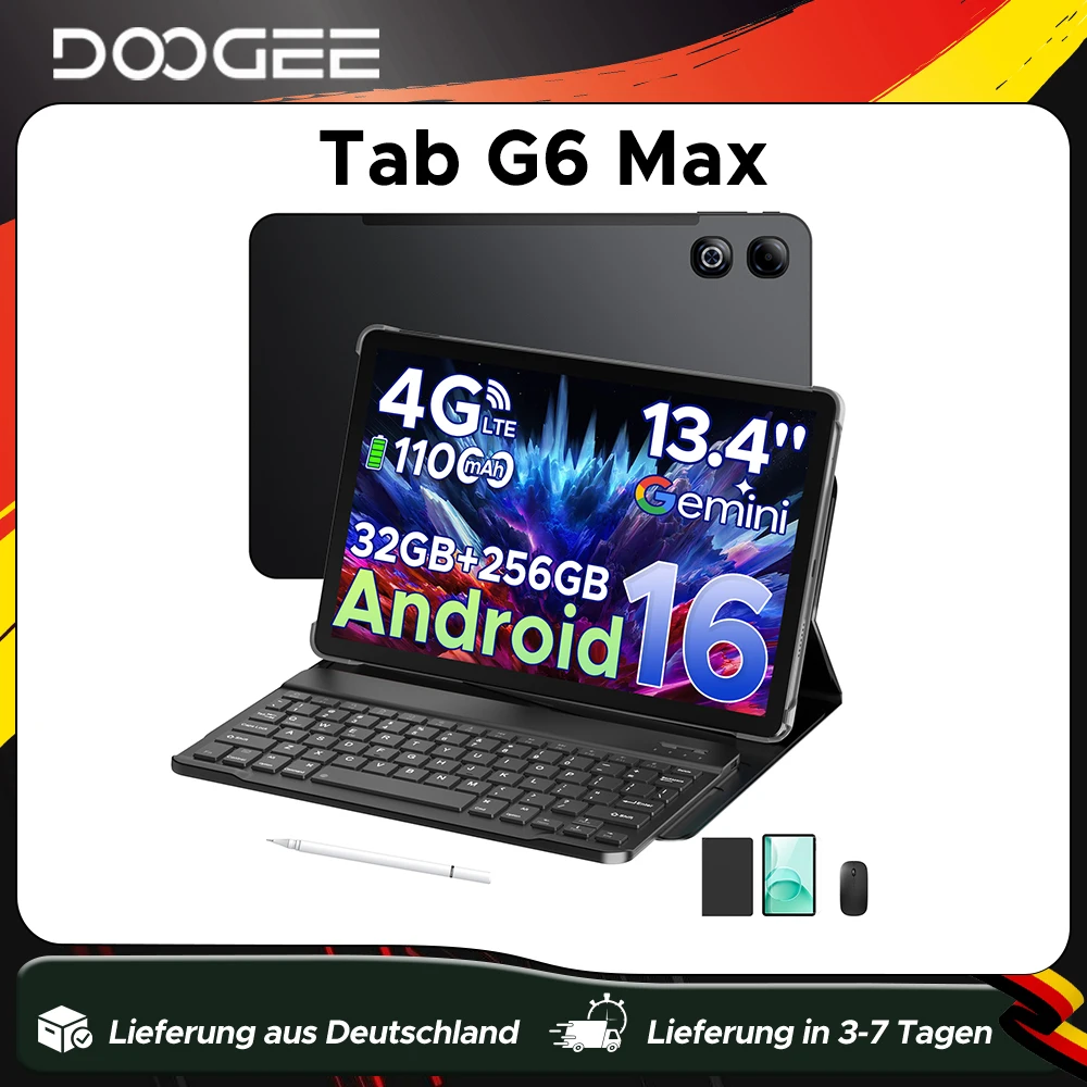 DOOGEE Tab G6 Max Tablet Android 16 32GB+256GB 13,4” 90Hz scherm 11000mAh batterij 7,7mm ultradun UNISOC T7280 Widevine L1