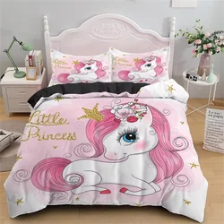 Children Bedding Sets Gifts Unicorn and Colorful Horse Printing Duvet Cover Sets for Kids Girls Boys 2/3 Pcs Single Pink Quilts
