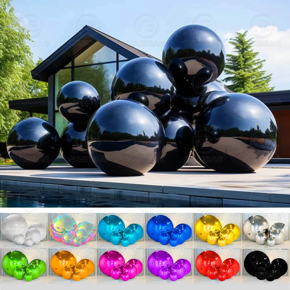 

Black Big Shiny Balls Mirror Balloon Giant Sphere Gold Inflatable Mirror Ball For Decorations