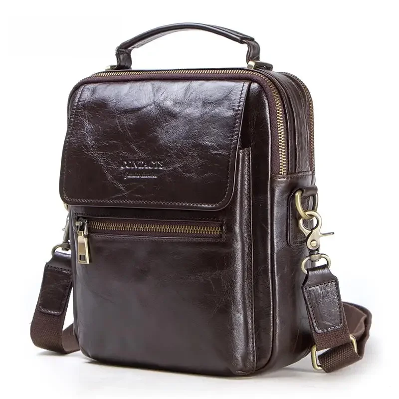 CONTACT'S nowa torba listonoszka z prawdziwej skóry dla mężczyzn codzienne torby na ramię męska torba z klapką luksusowe marki torby crossbody dla iPada 9,7" — zdjęcie 2