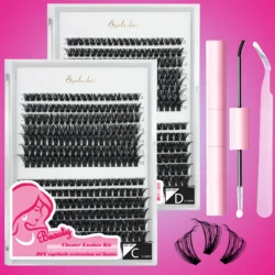 280pcs DIY Eyelash Extension Kit Natural Look Eyelash Cluster Individual Eyelash Extension Kit 9-16mm Mixed Length Cluster Eyela