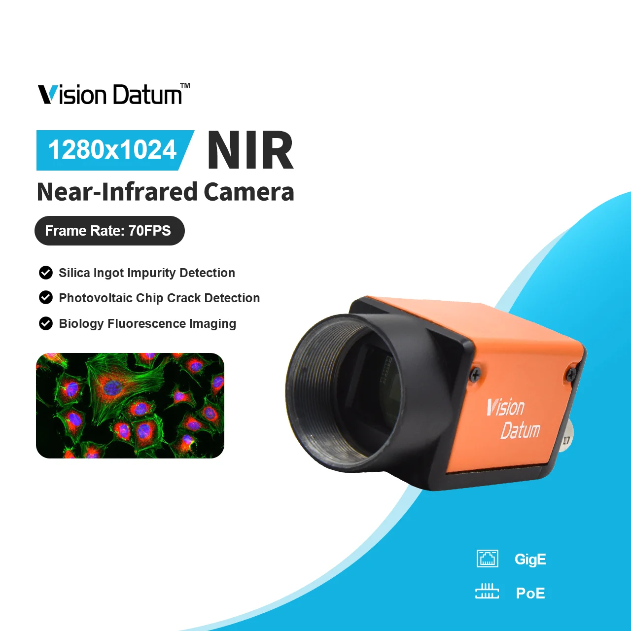 1280x1024 Near Infrared NIR 1/2 2/3 Sensor SizeGigE POE Camera Mono Global Shutter Support Windows Linux For Inspection