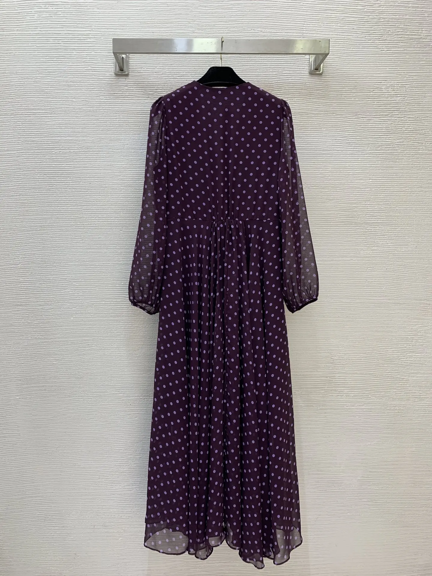 New Autumn Women's Polka Dot Print Slimming V-neck Long-sleeved Dress With Ribbon Belt