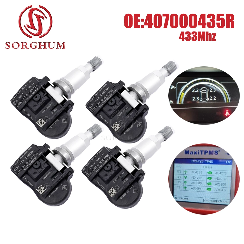 

SORGHUM For Renault Fluence Laguna Latitude Megane Van Scenic Zoe 1/4PC Tire Pressure Monitoring System Sensor 433MHz 407000435R